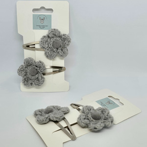 Grey Grey knitted flower Hair Clip Pk2