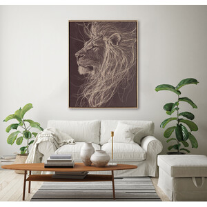 Gold Lion Sketch Effect Framed Canvas