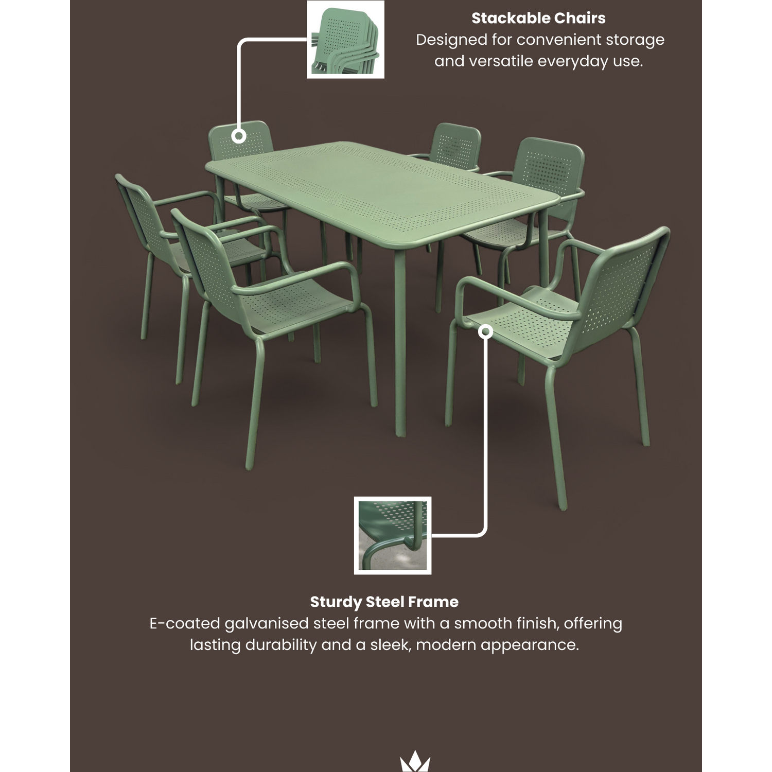 Porto 6 Seater Dining Set - Moss