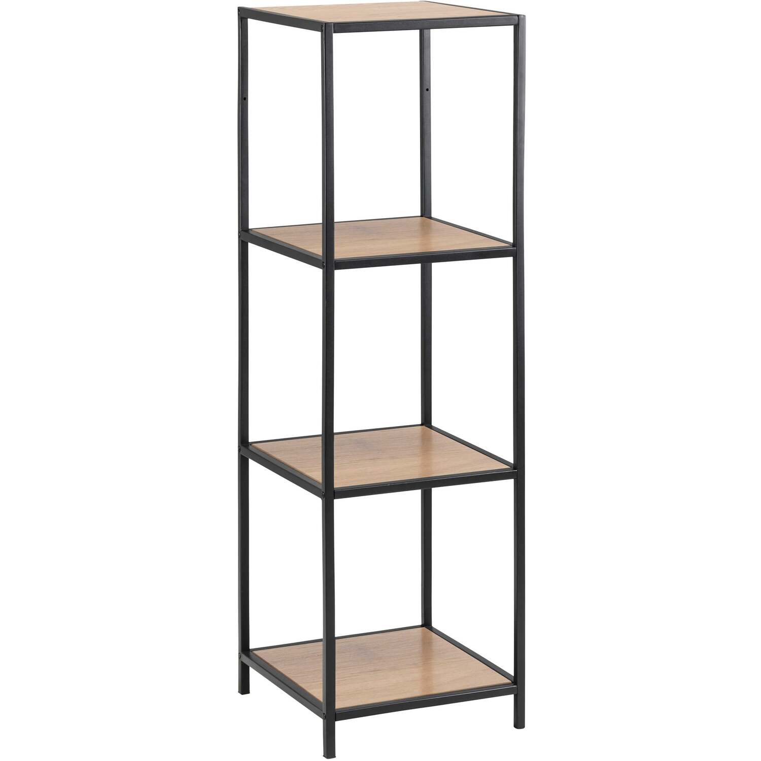 El Paso Narrow Bookcase - Black Metal Frame, Wild Oak Shelves - Natural