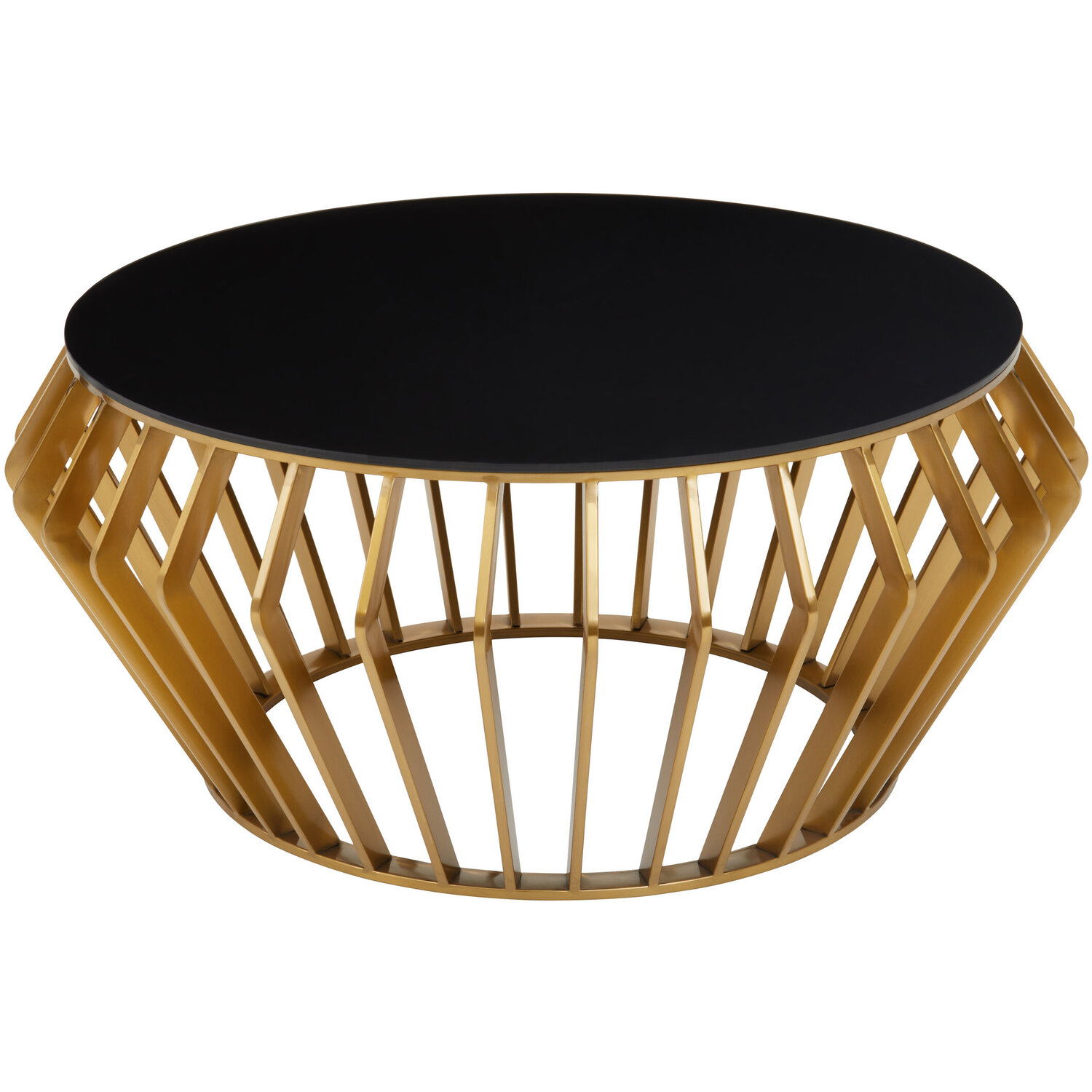 Ackley Gold Round Coffee Table With Black Glass - Black