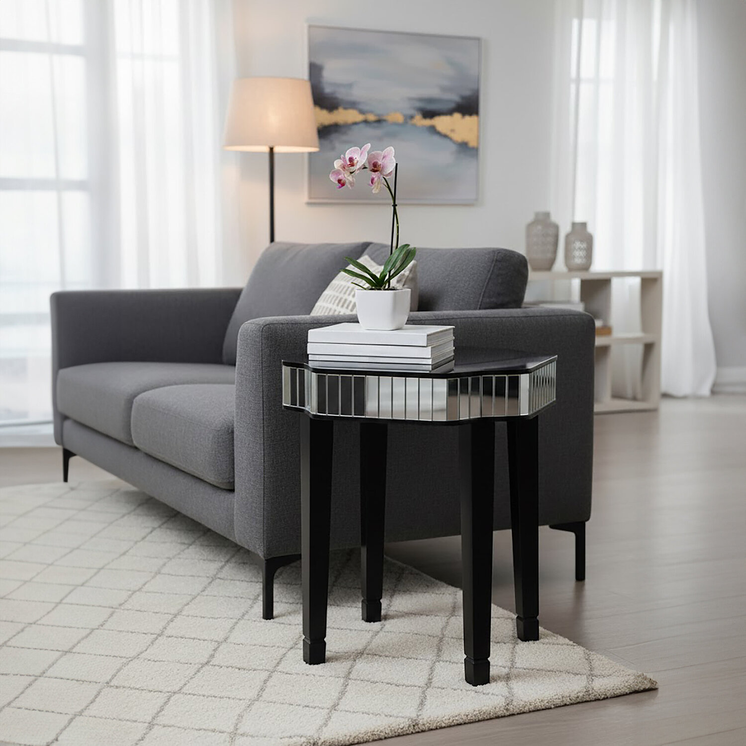 Clavier Black and Mirror Side Table - Black