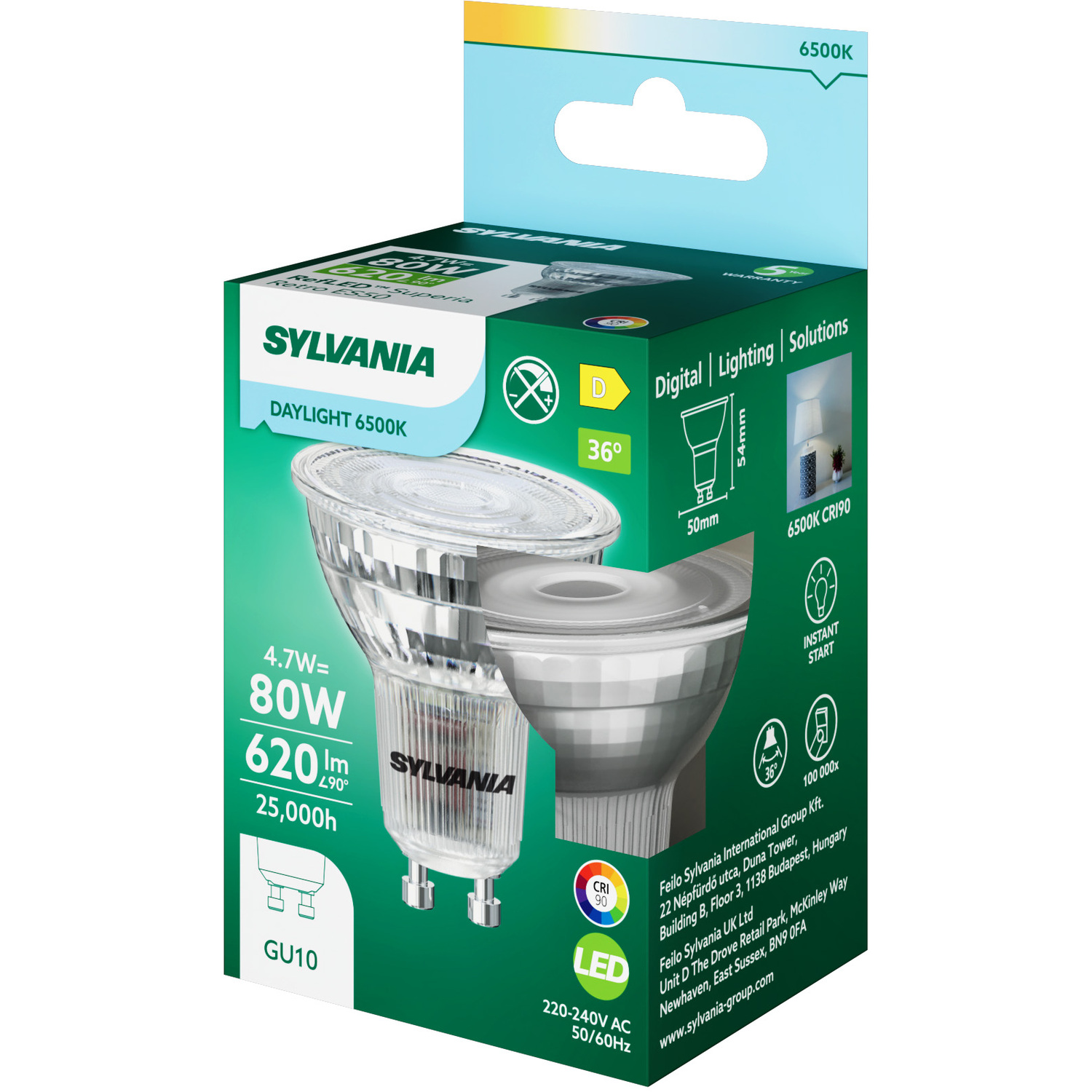 Sylvania Led Gu10 Spotlight Bulb 620 Lumens Clear 0030716 - Transparent