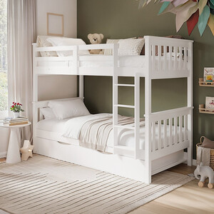 Deimo Staircase Low Bunk Bed White