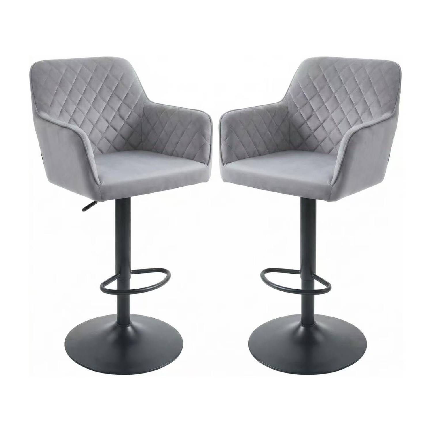Alivio Adjustable Swivel Modern Velvet Bar Stools - Grey