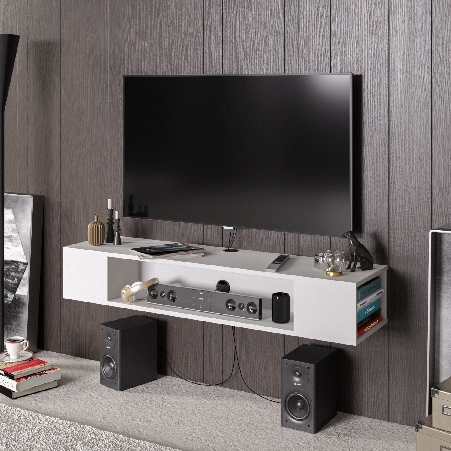 Petini Modern Floating TV Unit TV Stand for TVs up to 60'' - White
