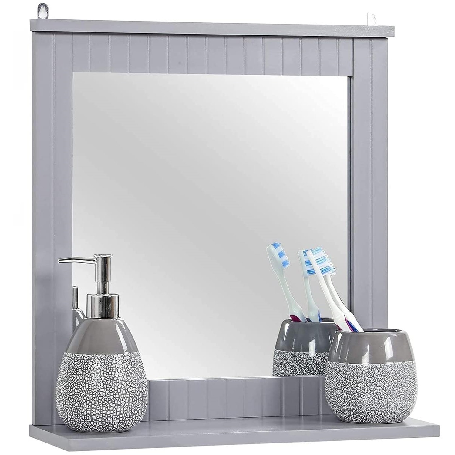 Image of Grey Bathroom Mirror with Shelf -&hellip;