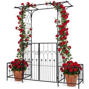 Garden Arbor with Gate and Side Trellis