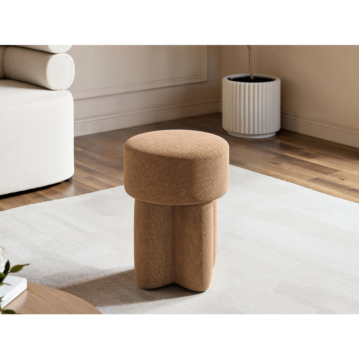 Astrid Fabric Pouffe - Brown
