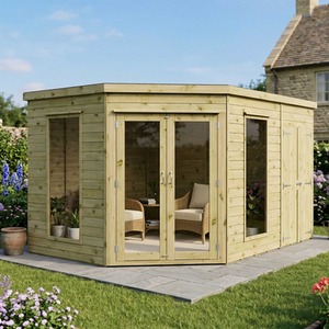 12ft x 8ft Wooden Corner Summerhouse with Side Shed
