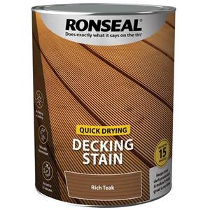 Ronseal Quick Drying Decking Stain Rich Teak 5 Litre - 39087 - Ideal for Quick Deck Refresh