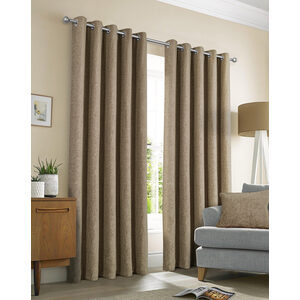 Amberley Thermal Interlined Chenille Curtains - Eyelet - 100% Polyester, Earth, 229cm x 229cm (Pair)