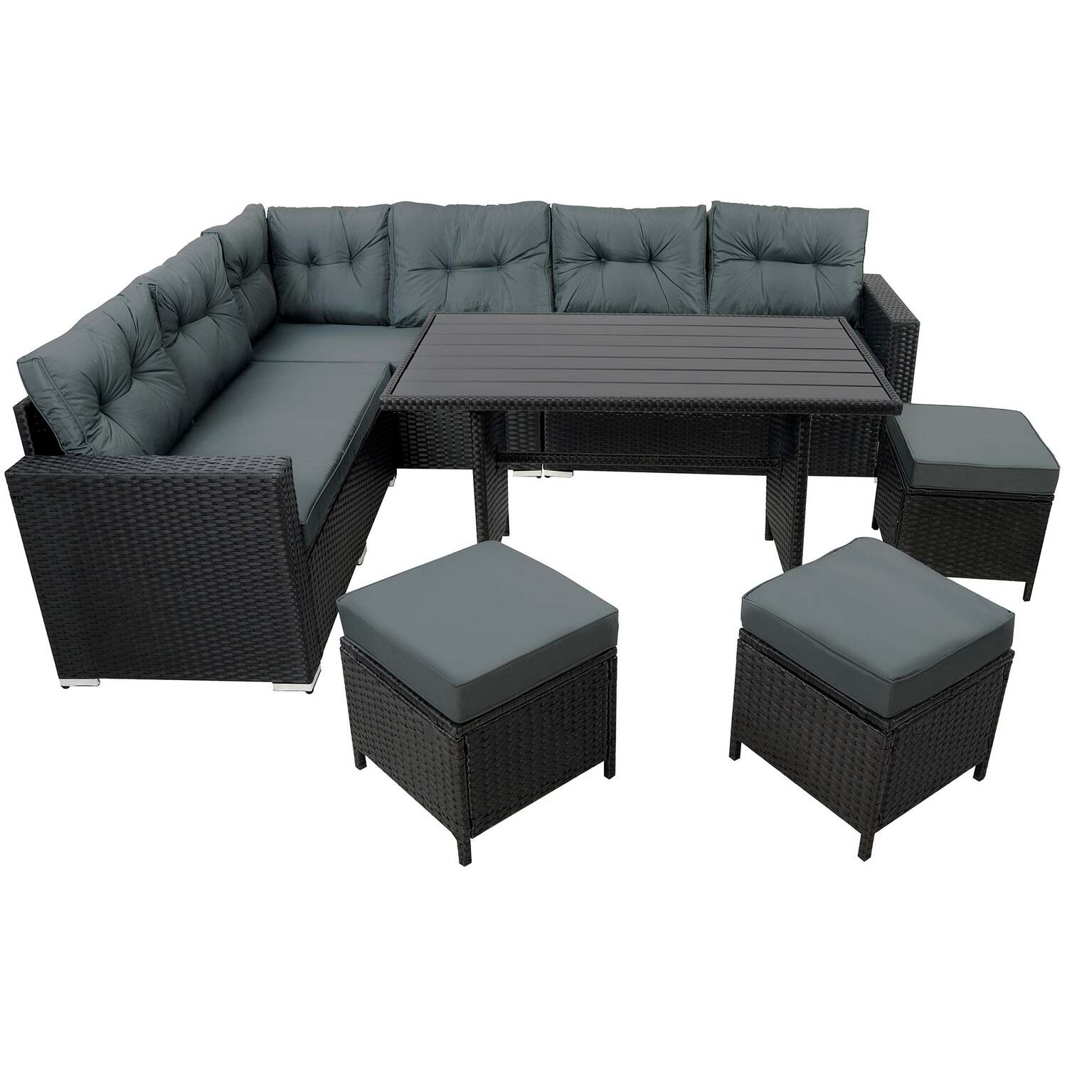MonsterShop - 6 Seater Corner Sofa Set - Garden Lounge Set - Black - Image 2