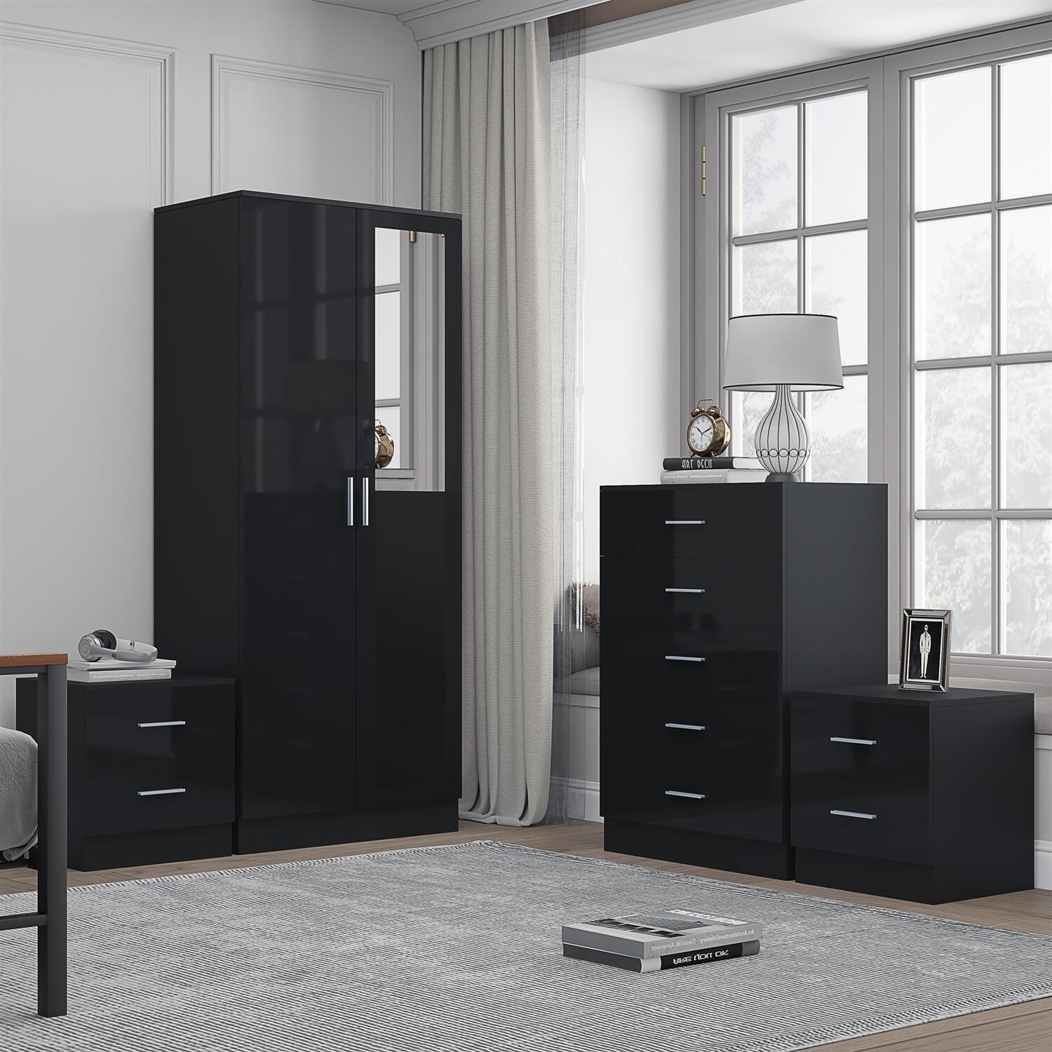 REFLECT 2dr Mirror + Chest of Drawers + 2x Bedsides - Black/Black - Image 6