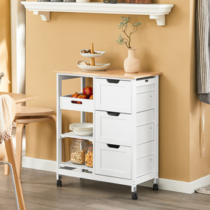 Kitchen Trolley with 3 Drawers and Removable Tray