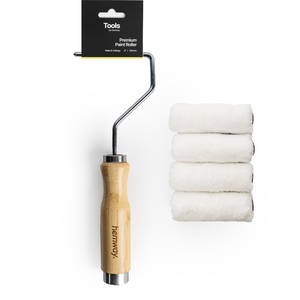 Hemway Premium Mini Bamboo Paint Roller Frame 4 inch & 4 x Sleeves
