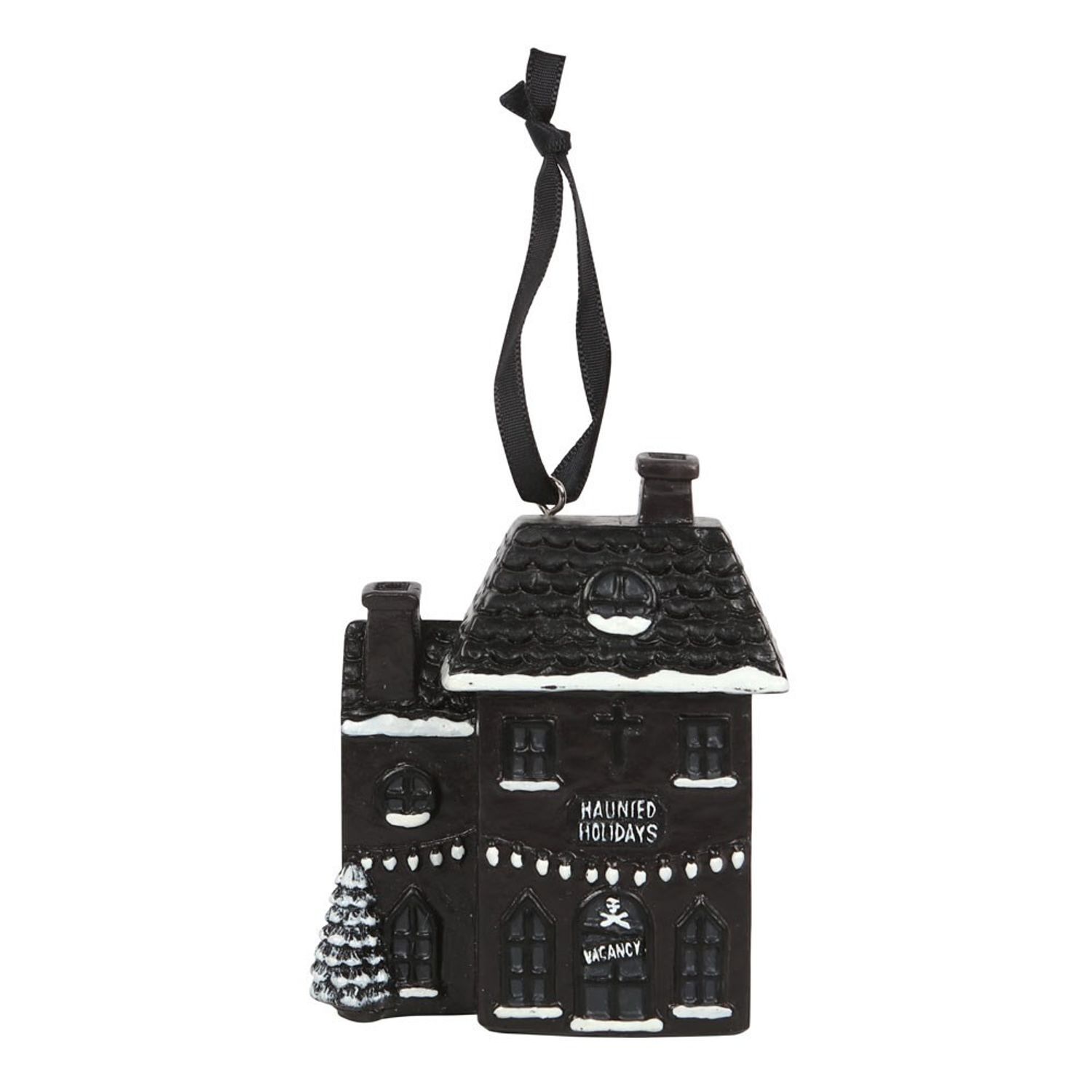 Something Different Haunted Holiday Resin House Christmas Decoration - Black/White