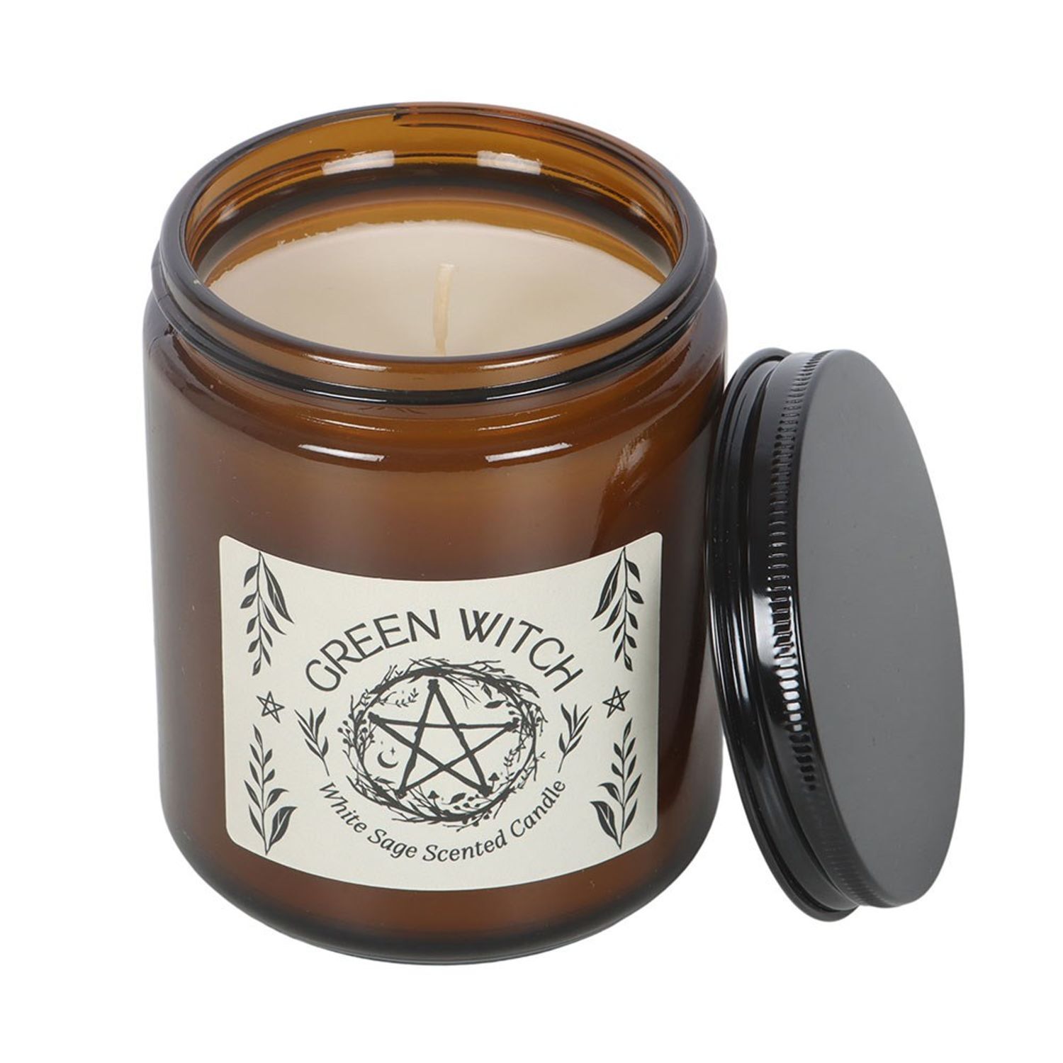 Something Different Green Witch White Sage Glass Scented Candle - White/Brown