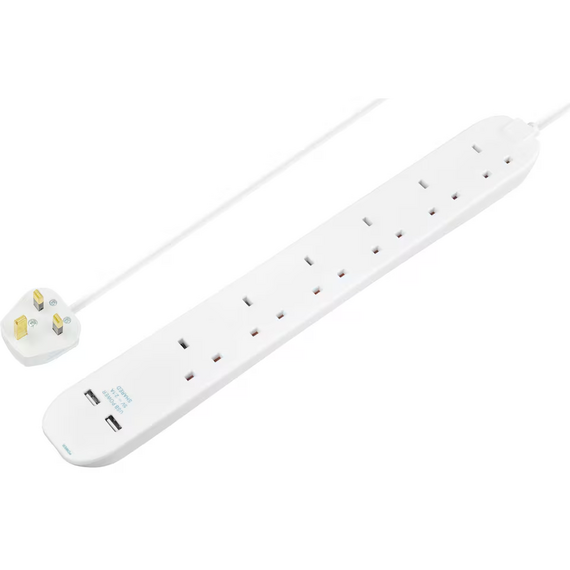 Masterplug 6 Socket Extension Lead with 2 USB Ports