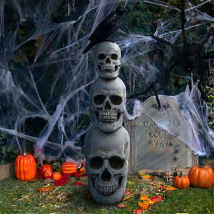 Halloween 4ft Stack of Skulls with Raven and Multicoloured LED Lights
