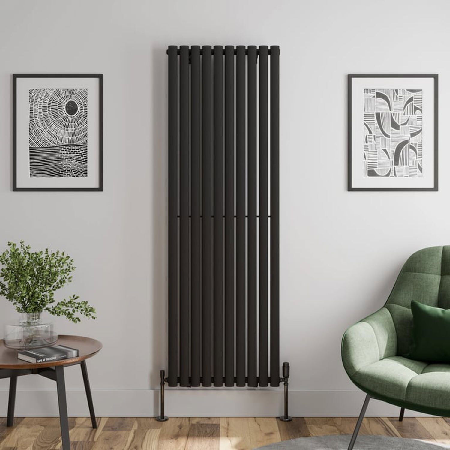 Temprazo 1800 X 600Mm Oval Tube Single Panel Vertical Designer Radiator - Black - Black