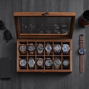 SONGMICS Watch Box with 12 Slots, Solid Wood Watch Case