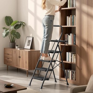 SONGMICS Step Ladder, Folding Step Stool, 3-Step Foldable Ladder