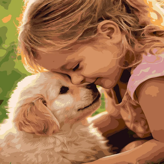 Cute Little Girl and Retriever Pup 5D DIY Diamond Painting Kit
