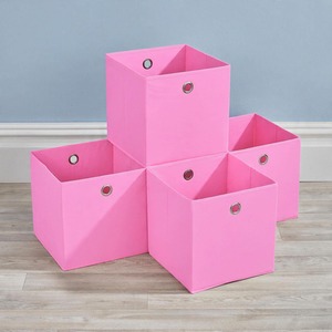 Pink / Canvas Home Source Pack of 4 Cube Canvas Fabric Storage Insert Boxes shot 17033344