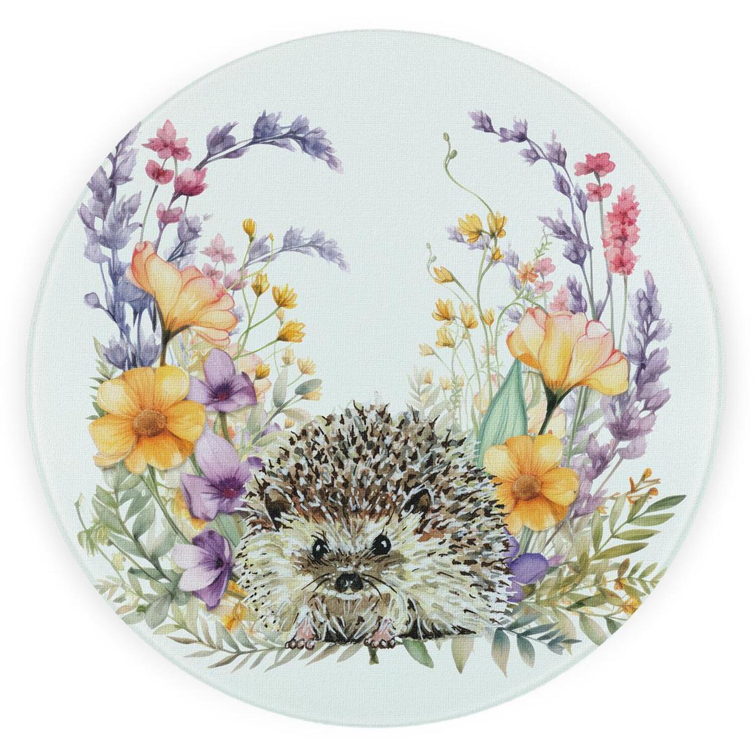 Image of Floral Hedgehog Textured Glass Round Trivet&hellip;