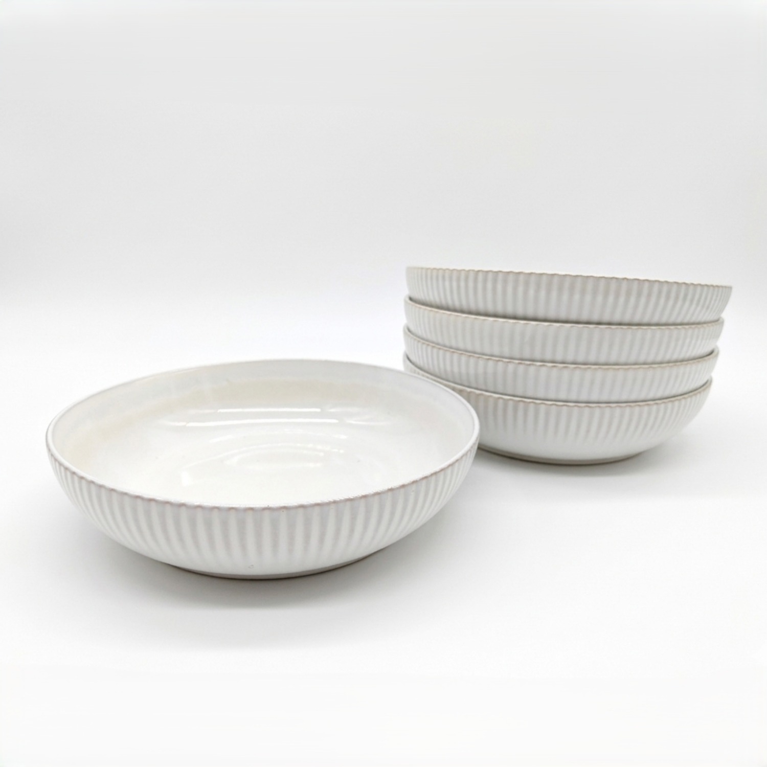 Image of Reactive Cream Glaze Dinnerware Pasta Bowl&hellip;