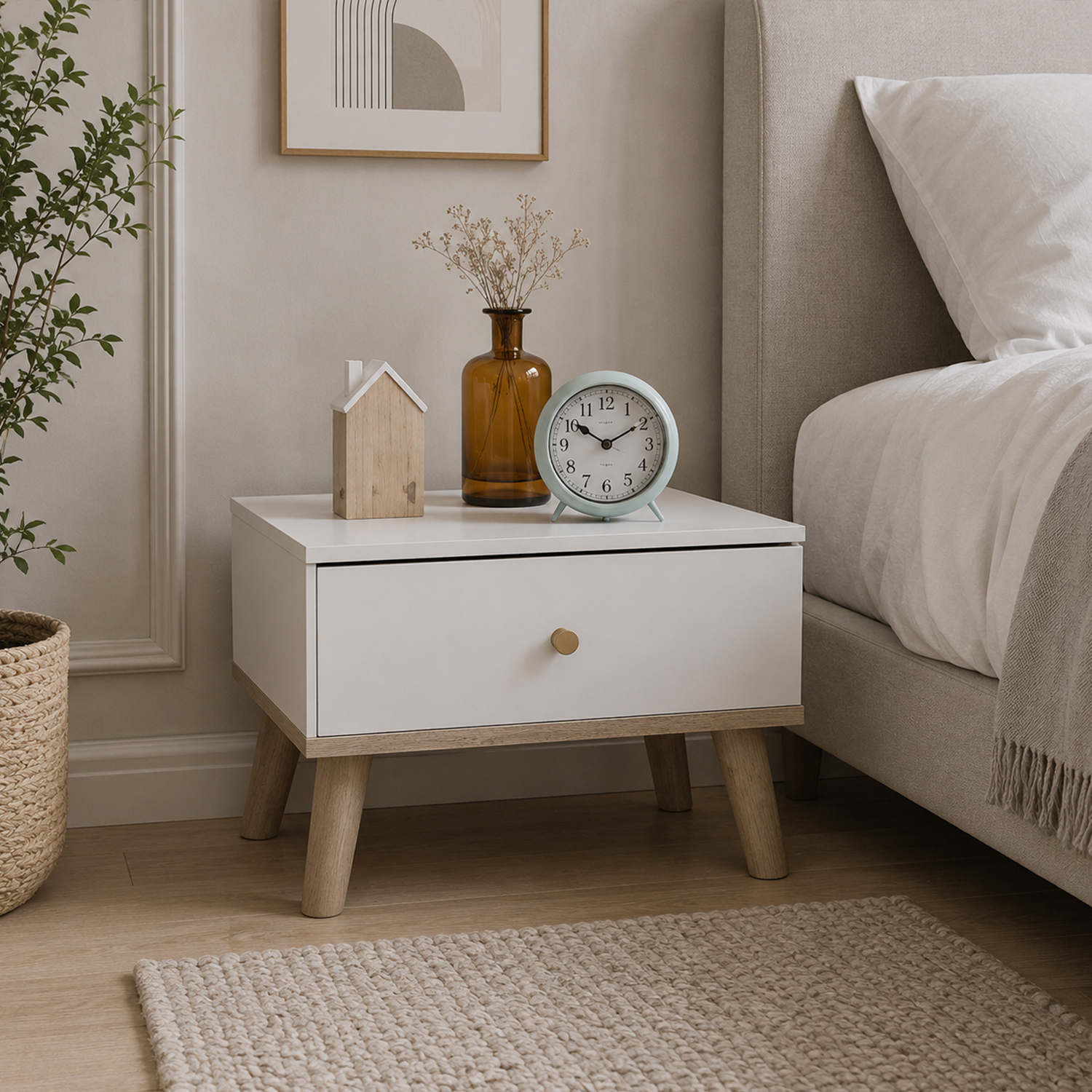 Kdmd Bergen Bedside Table Nightstand With 1 Drawer - White
