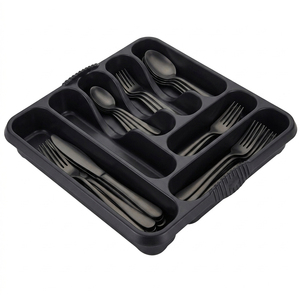 1 x Black Large 7 Compartment Cutlery Tray Rack Holder For Drawer Organisation