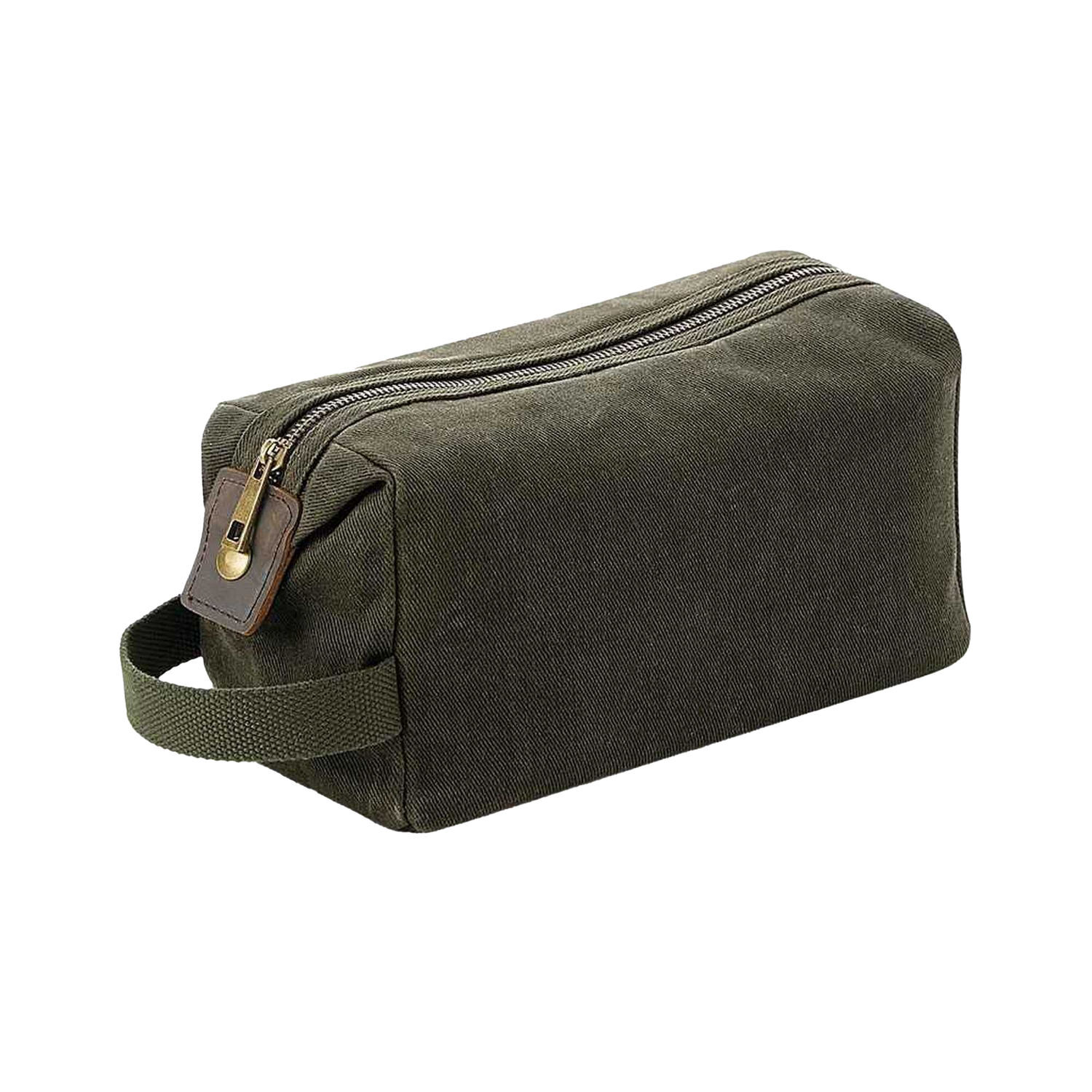 Quadra Heritage Leather Trim Toiletry Bag - Olive Green