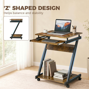 Rustic Brown HOMCOM Movable Computer Desk with 4 Moving Wheels shot 18185934