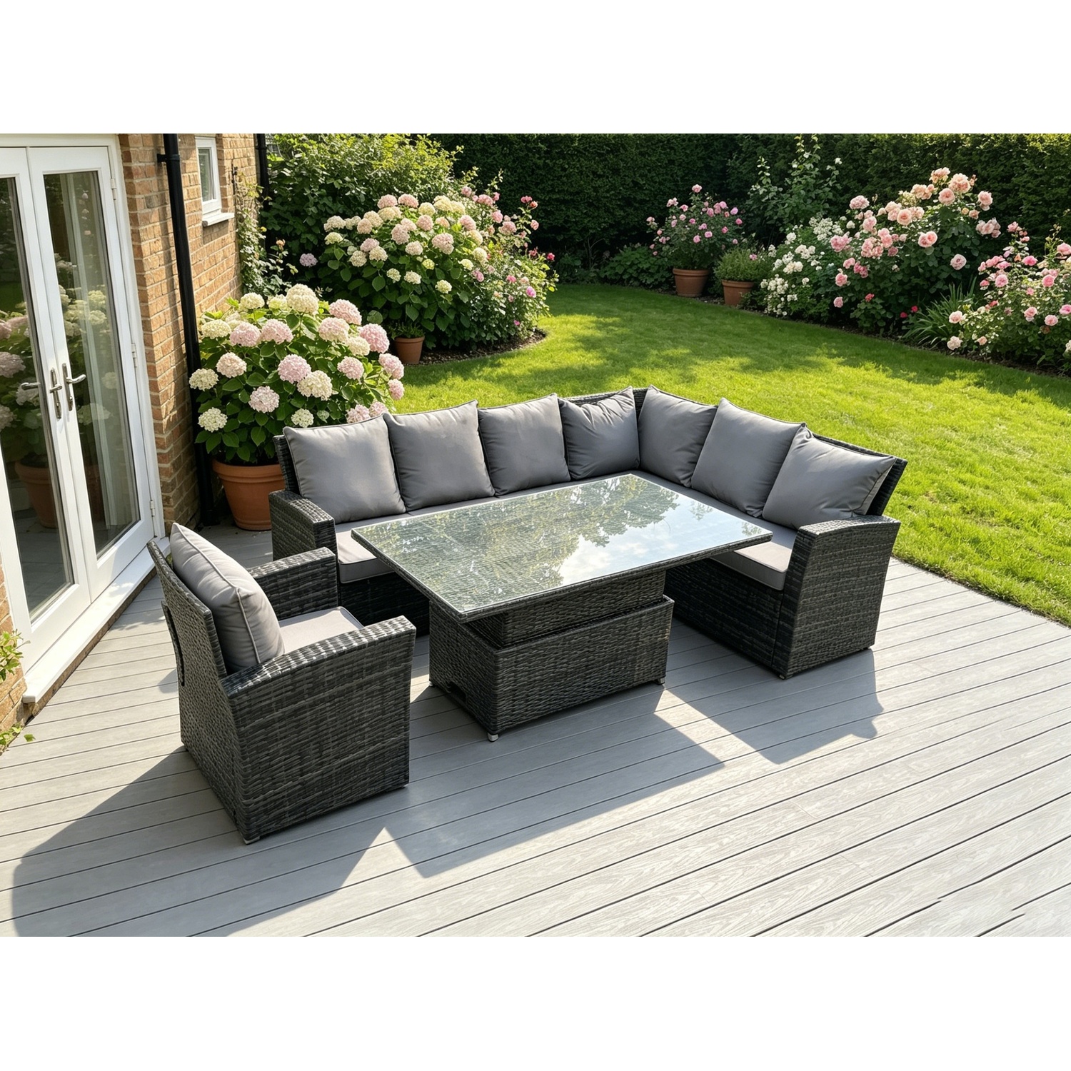 B&Q - High Back Pe Rattan Corner Sofa Set Garden Furniture Adjustable Rising Lifting Table Set With Armchair - Image 2