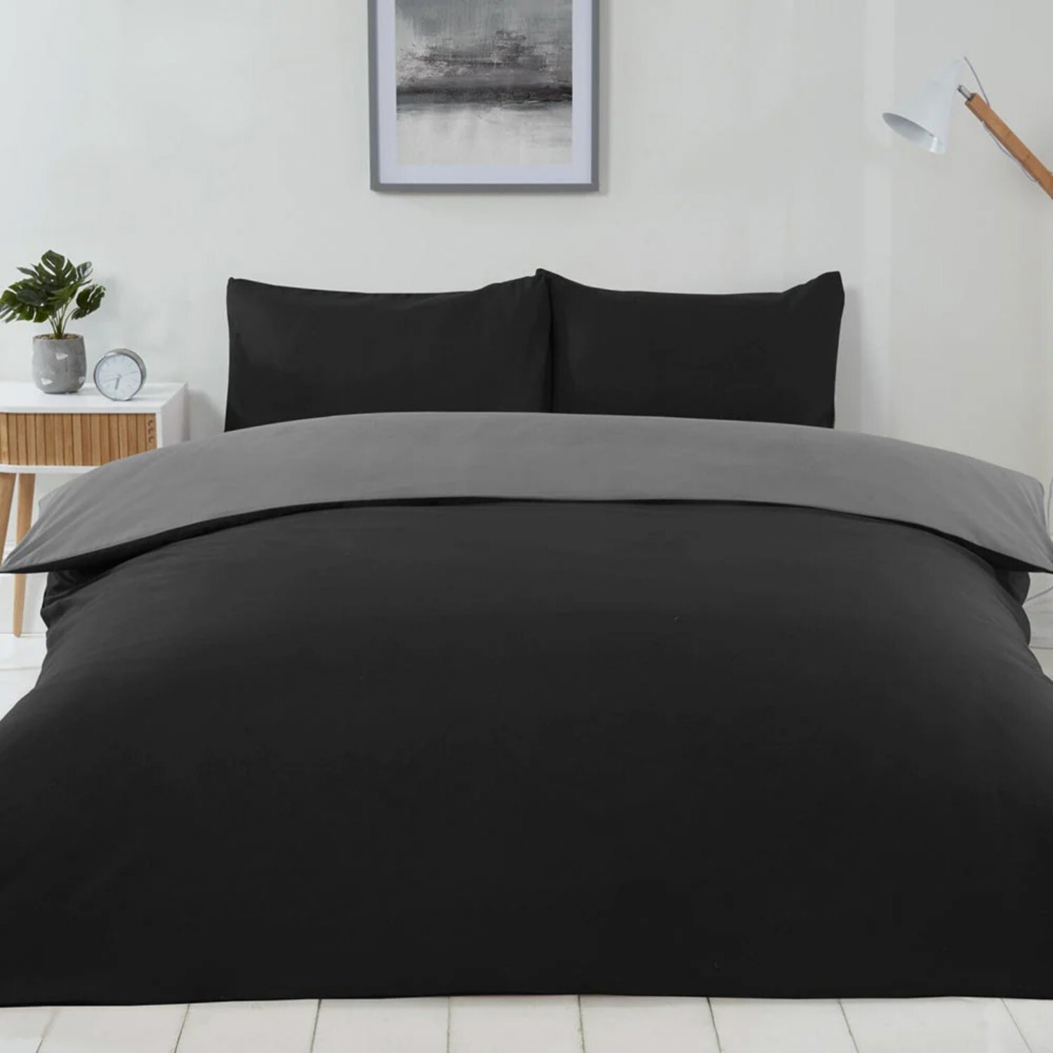 Voltico Reversible Soft Touch Easy Care Duvet Cover Set - Black