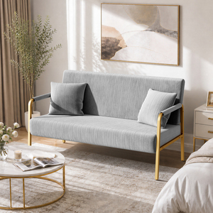 Yaheetech Corduroy 2-Seater Sofa with Gold Metal Frame