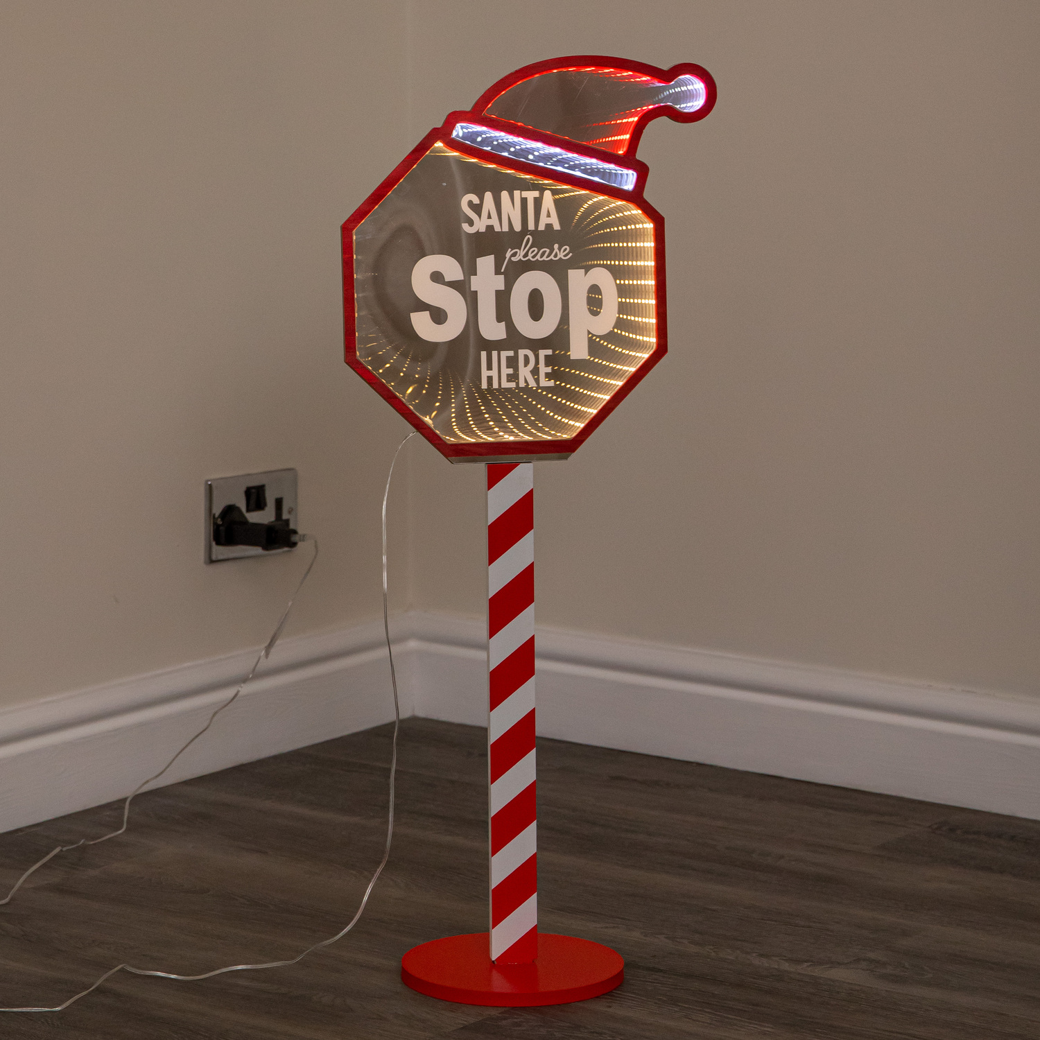 Premier 80Cm Santa Stop Here Double Sided Christmas Infinity Light - Image 5