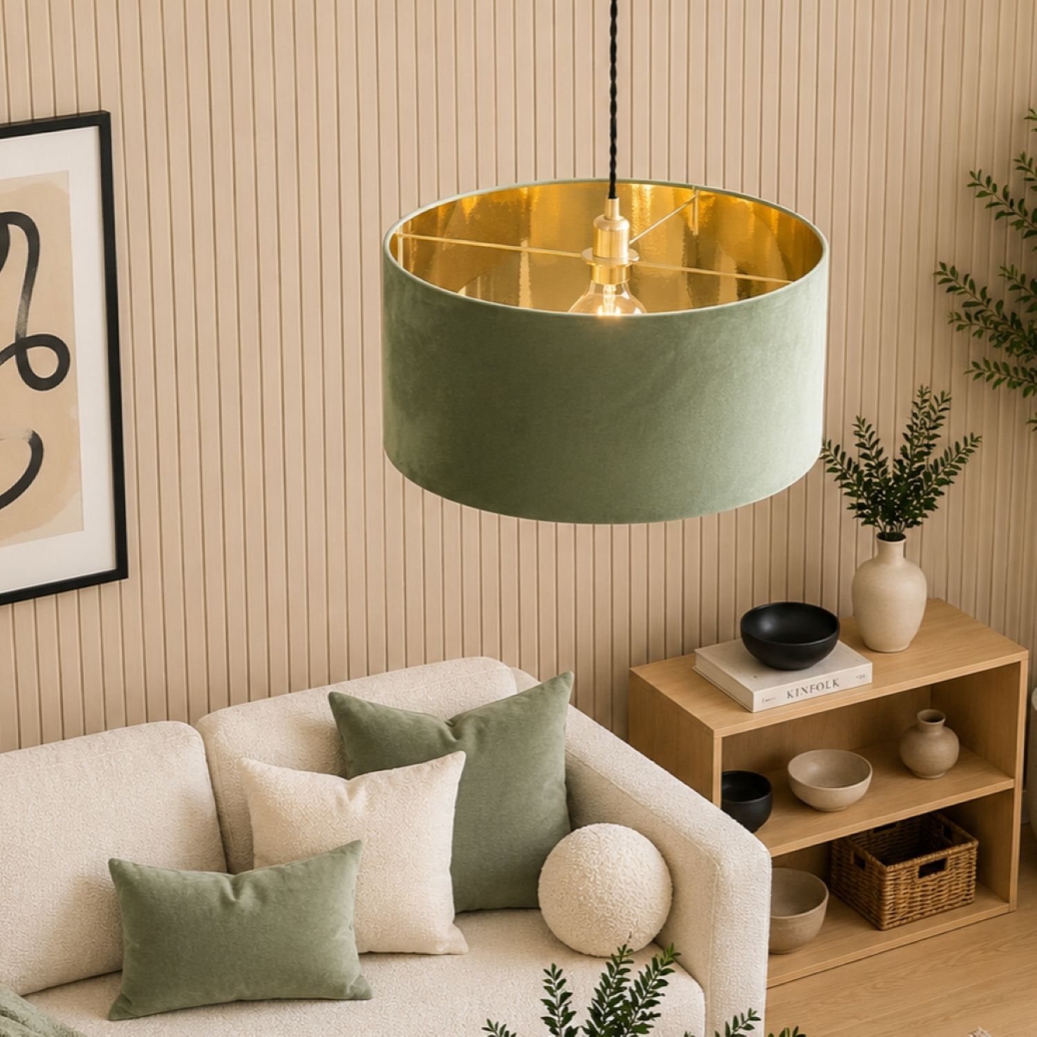 B&Q - Cgc Milano Olive Green & Gold Oversized Large Velvet Fabric Lamp Shade - Image 2