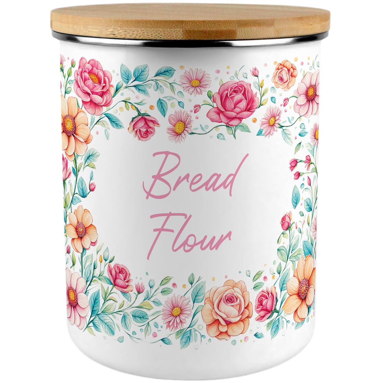 Pink Roses Bread Flour Storage Canister - 2.7L Extra-Large Enamel Kitchen Gifts - Image 2