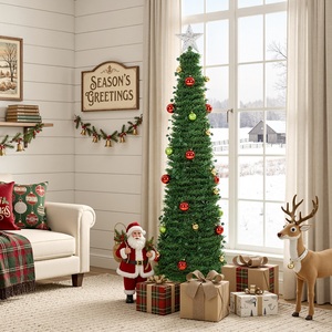 Yaheetech Pre-Lit Pop-Up Pencil Christmas Tree with Ornaments