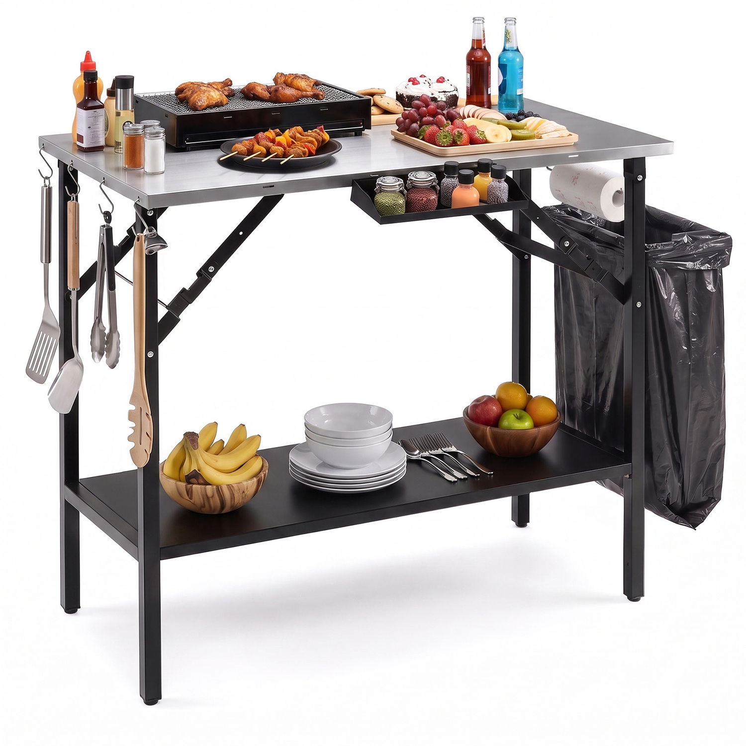Costway Foldable Outdoor Cook Station With Removable Shelves - Black