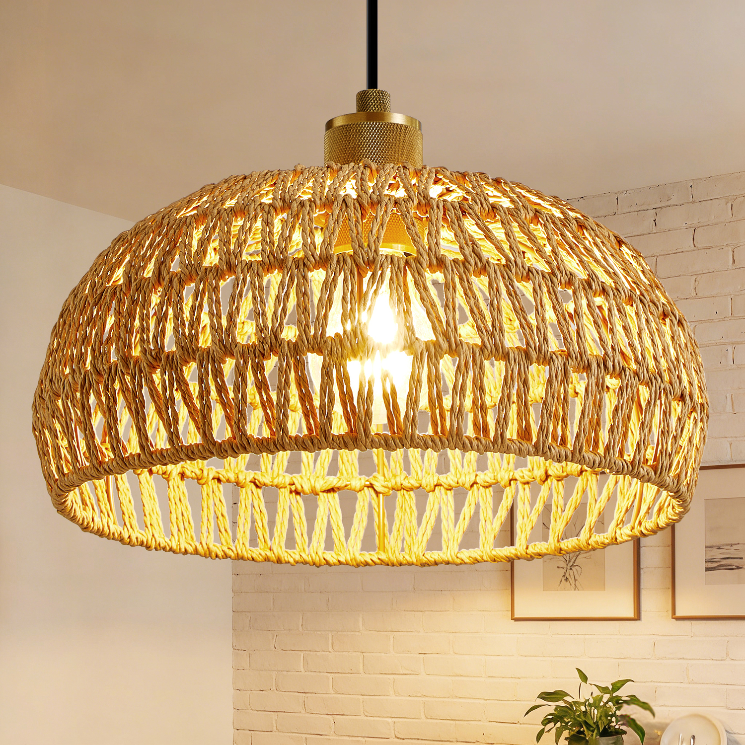 Harper Living Easy Fit Hand Woven Rope Ceiling Light Shade, E27/B22 Black - Image 3