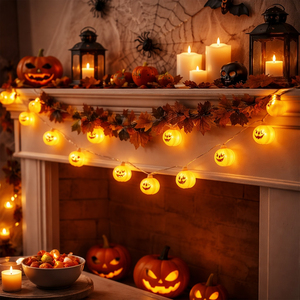 LED Pumpkin String Lights 10 Bulb Halloween Garland