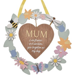 Mum Wreath Floral Wooden Decoration