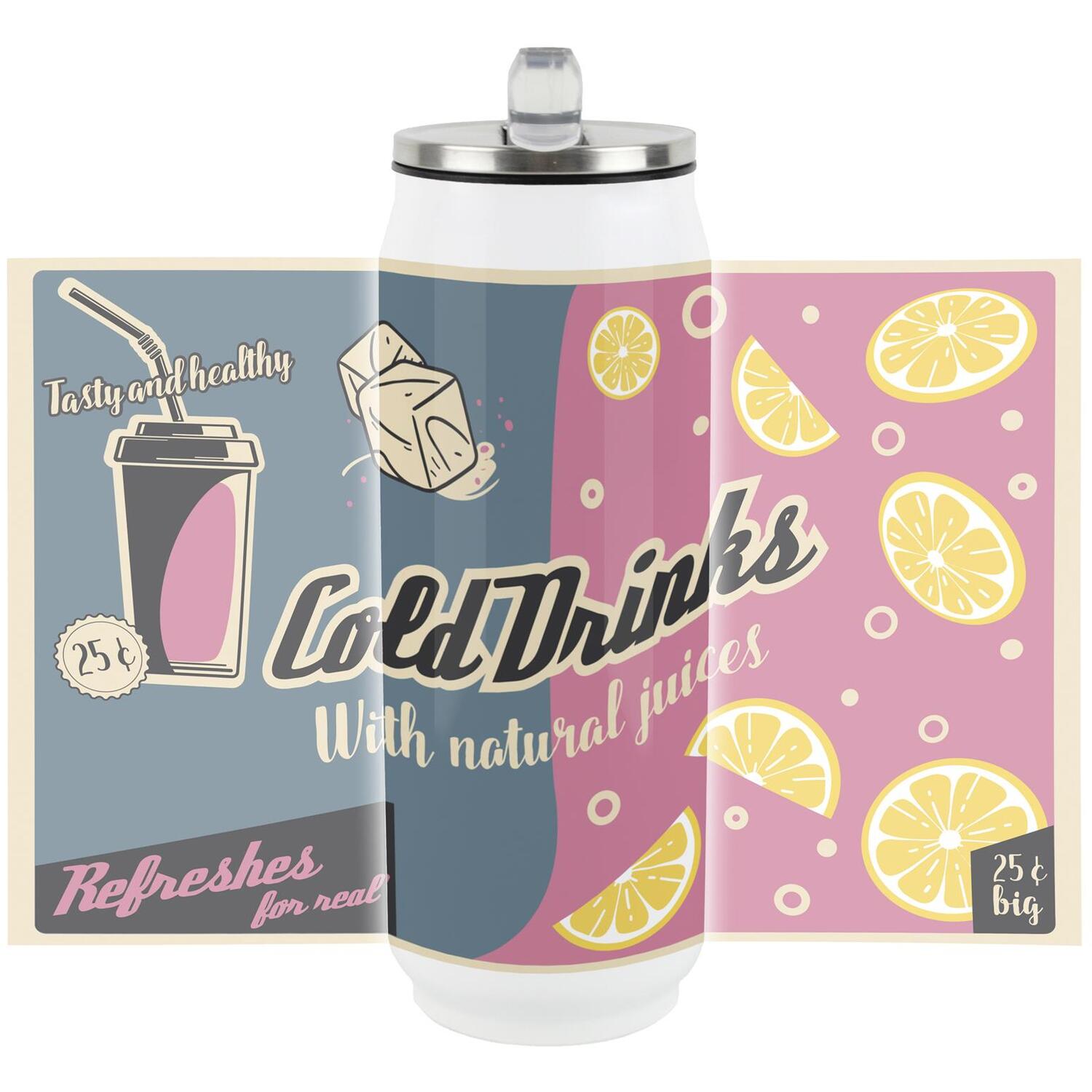 Purely Home Retro Soda Can Large Drinking Flask With Straw - Multi