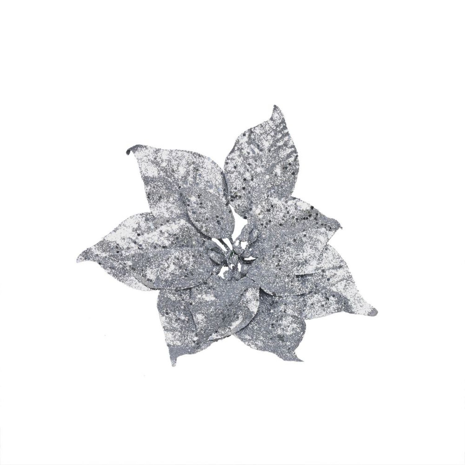  - Glitter Poinsettia Pick 4 PackSilver - Image 3
