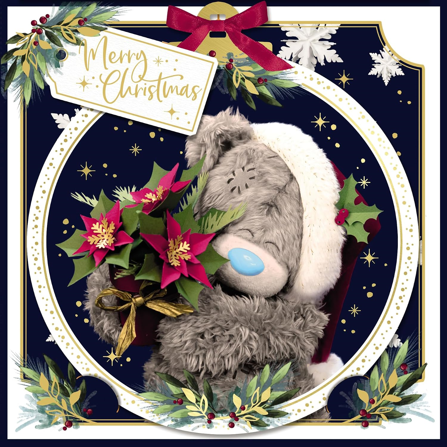 Bear With Poinsettia Luxury 3D Christmas Card - Image 3