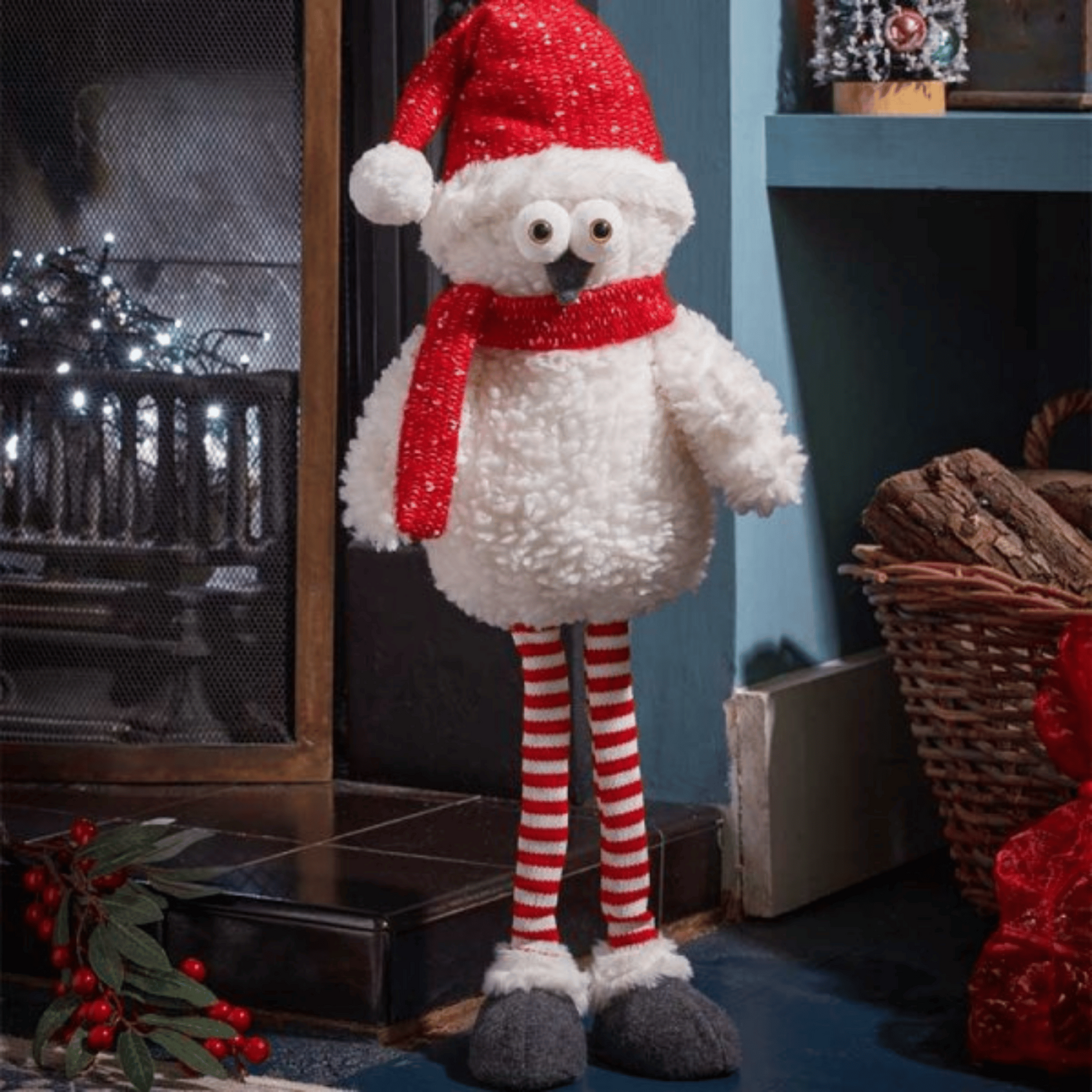 Large Standing Plush Goggle Owl With Santa Hat Christmas Decoration 60Cm Samuel Alexander - Image 3